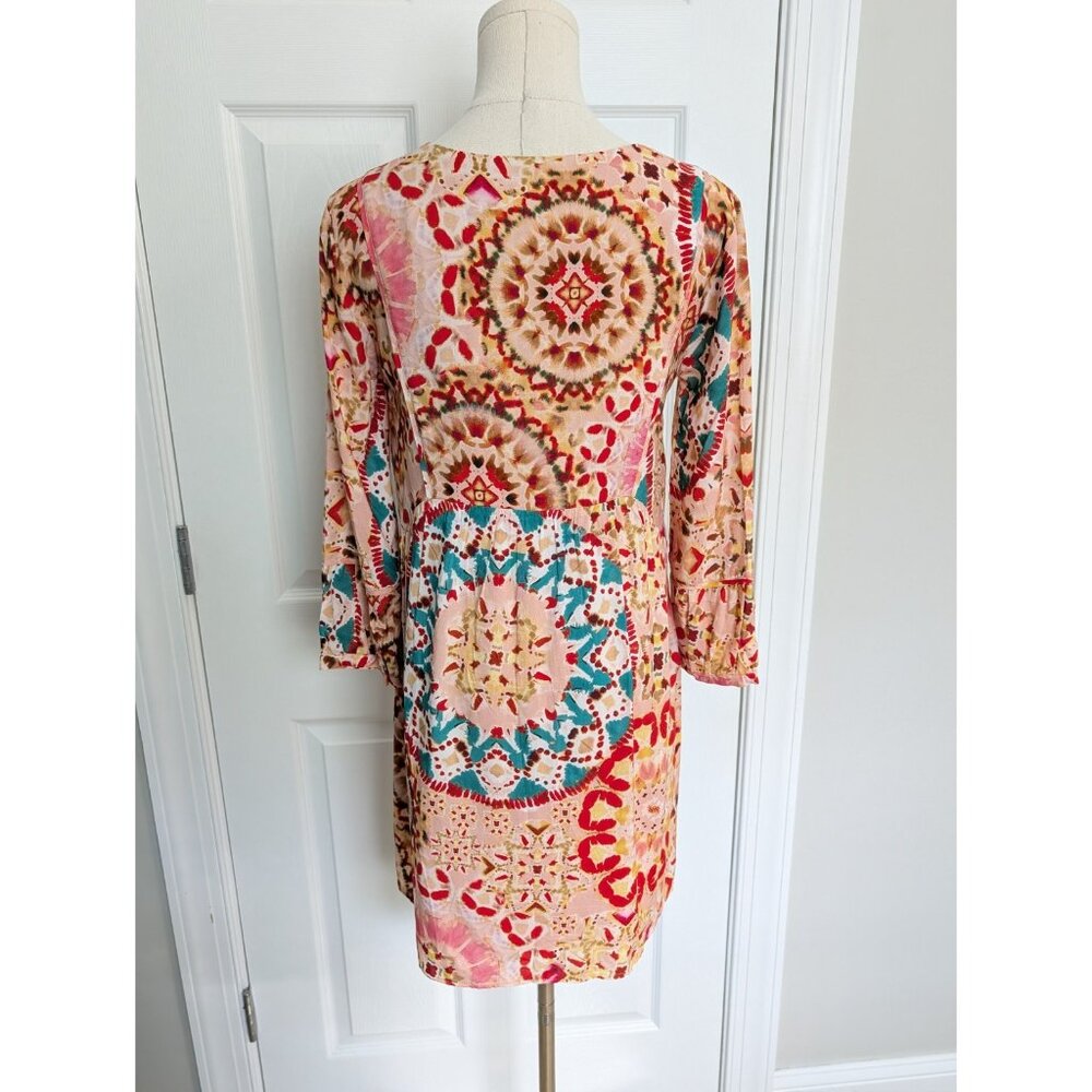 ba&sh Lorenza Short Printed Dress Sz 0 Tie Dye Colorful Viscose V Neck - Picture 7 of 11